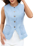 Womens Denim Vest Top Sleeveless Jean Vest Button Down - Cropped Style