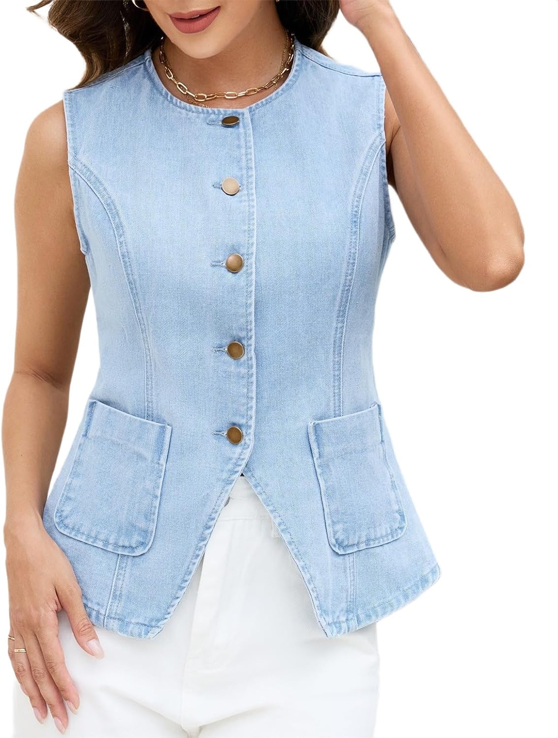 Ladyful Womens Denim Vest Top for Stylish Casual Outfits