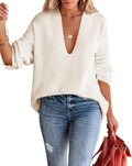 Oversized Deep V Neck Sweater Tunic - Stylish Warm Loose Fit