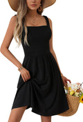 HUHOT Women Summer Square Neck Dress with Pockets - Lightweight Cotton