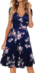 Women's V-Neck Cap Sleeve Floral Swing Dress - Flattering Fit Dresses