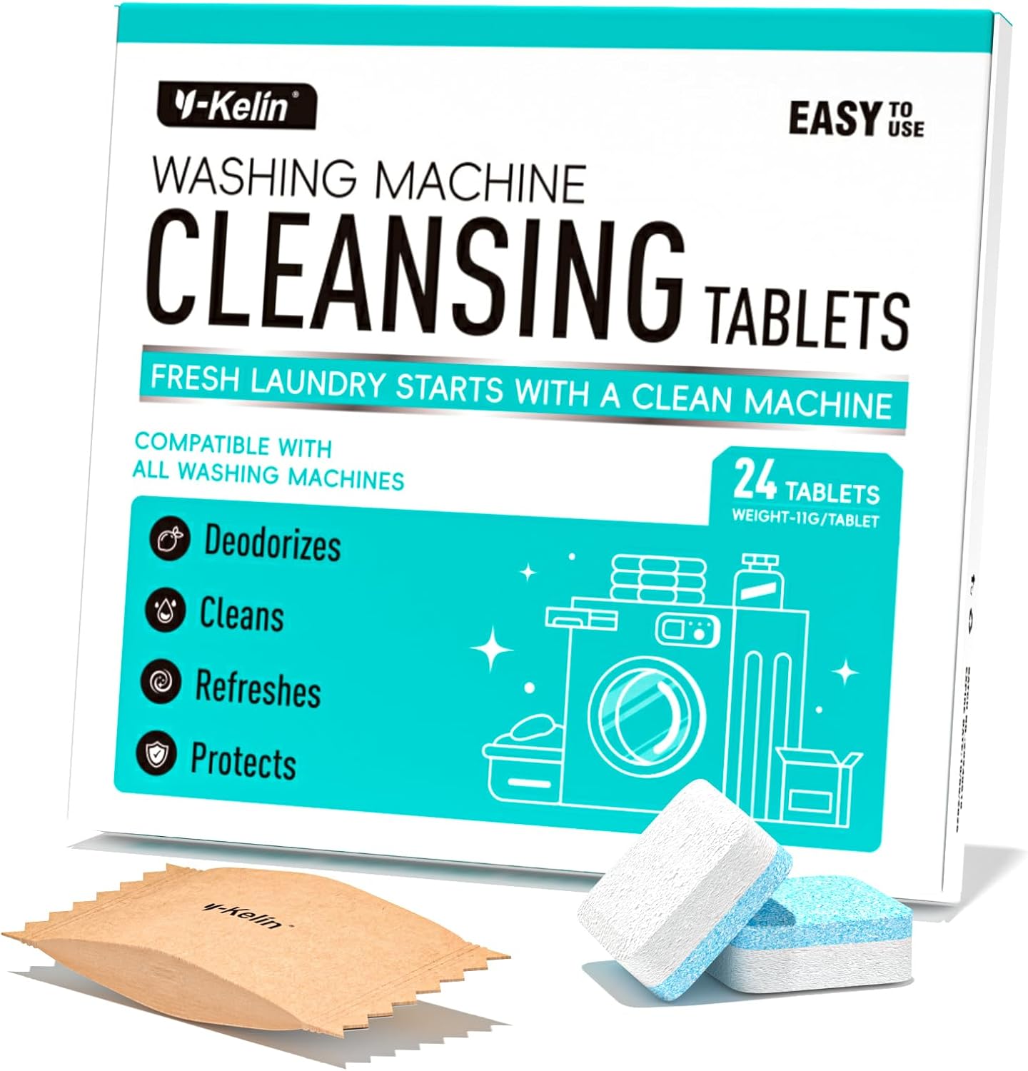 Y-Kelin Washer Cleaner Tablets - 1 Yr Supply, Deep Clean & Eco-Friendly