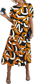 Summer Dresses for Women Boho Floral Midi Sundress - Puff Sleeve