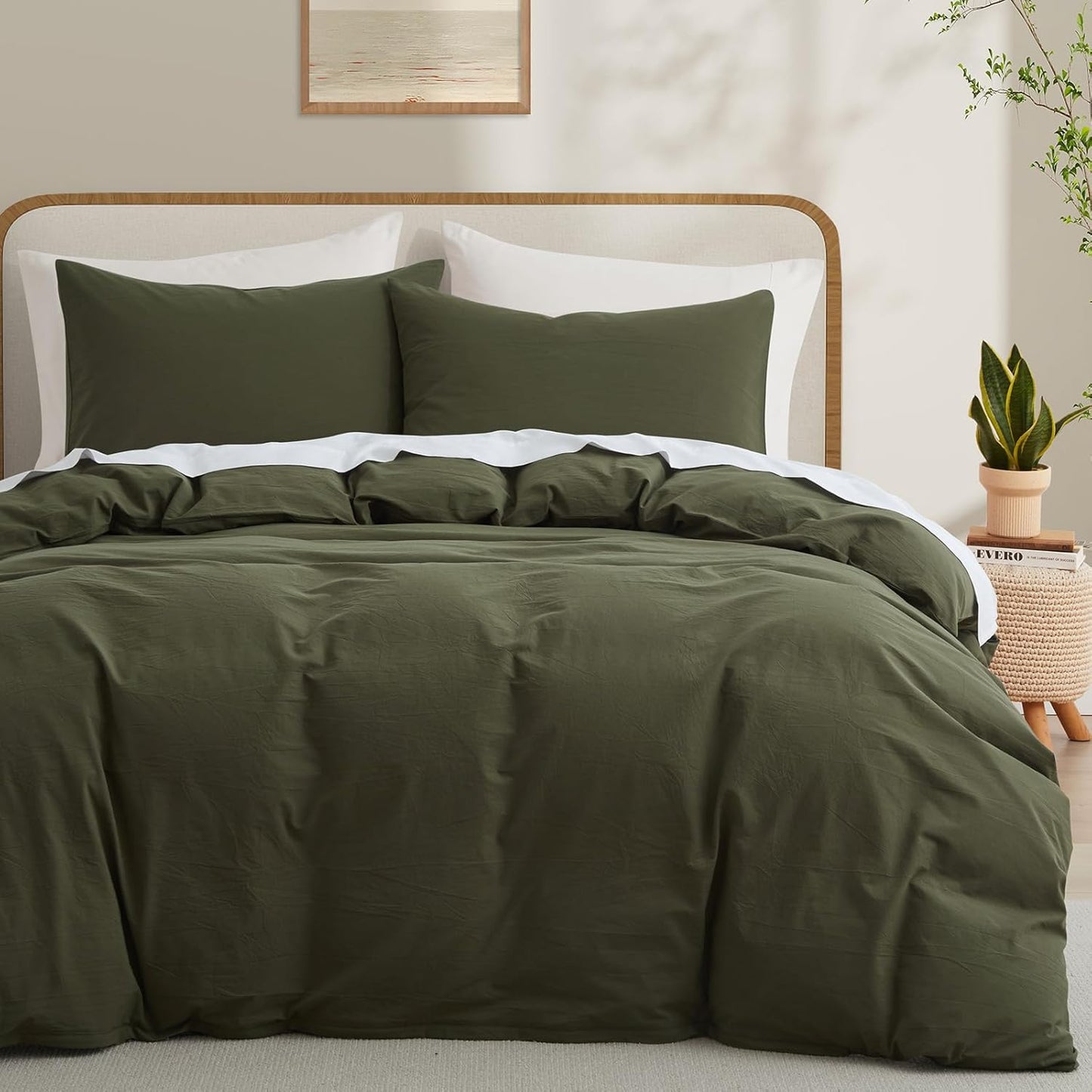 LOVQUE Olive Green Duvet Cover Set for Full Size Bedding Needs