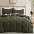Olive Green Cotton Duvet Cover Queen Size - Linen Like Comfort
