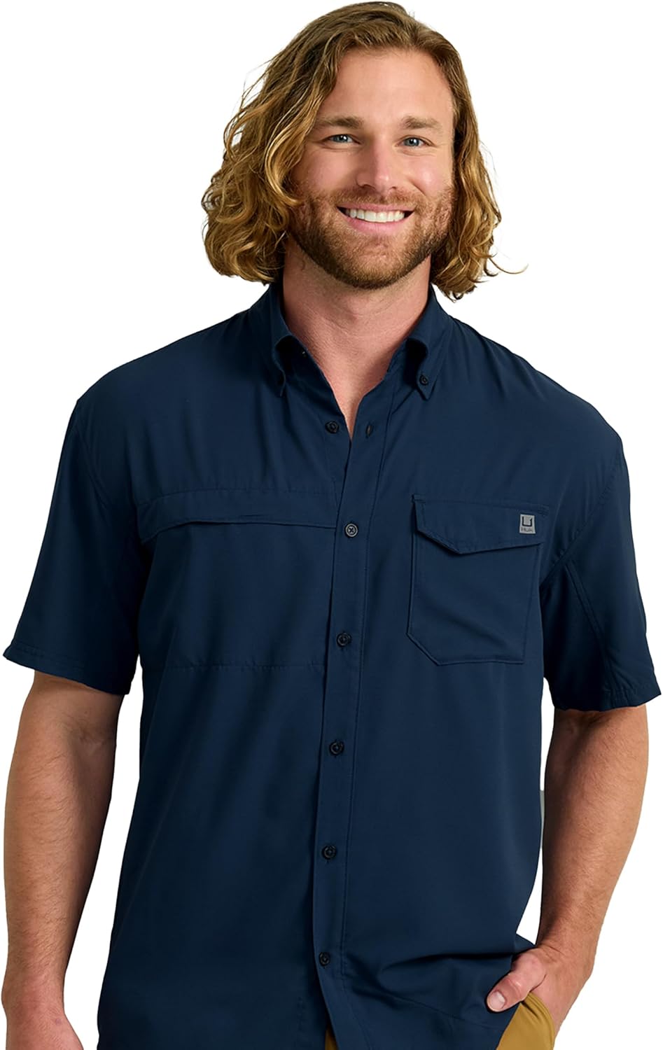 HUK Mens Tide Point Pattern Short Sleeve Fishing Shirt