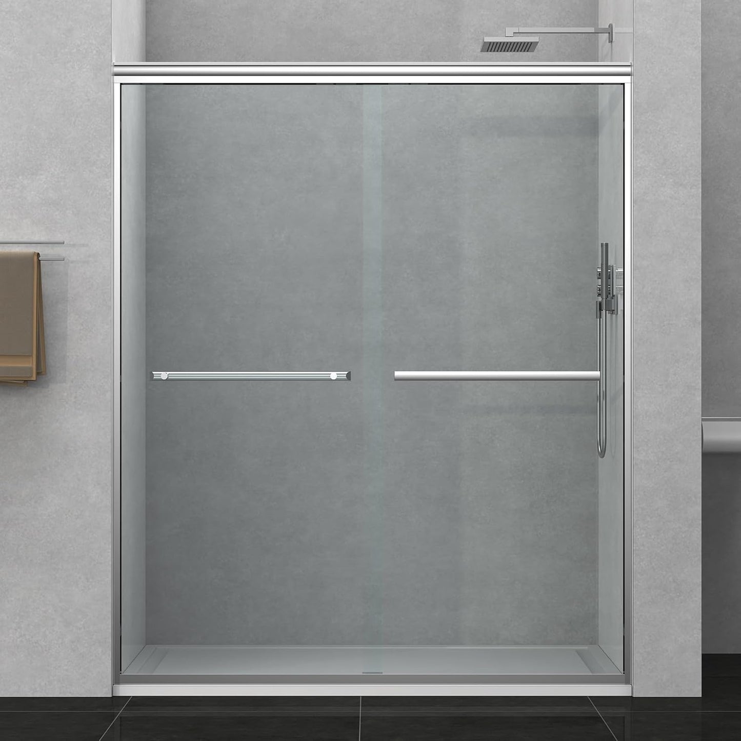 56-60in Semi-Frameless Bypass Sliding Shower Door for Elegance