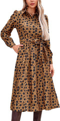 Women's Corduroy Maxi Dress Long Sleeve Button Down - Classic Fall