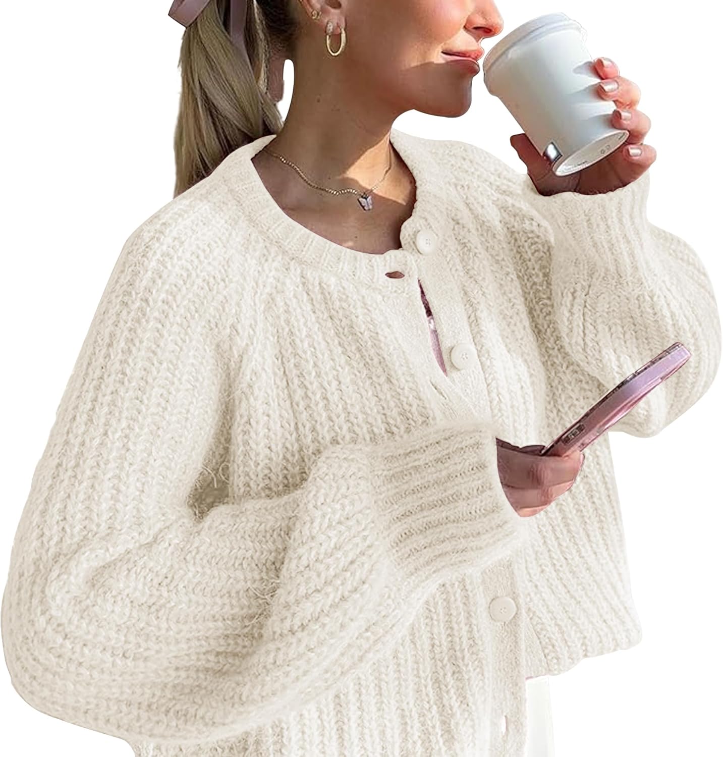 Trendy Y2K Chunky Knit Cardigan Sweater for Women Casual Wear