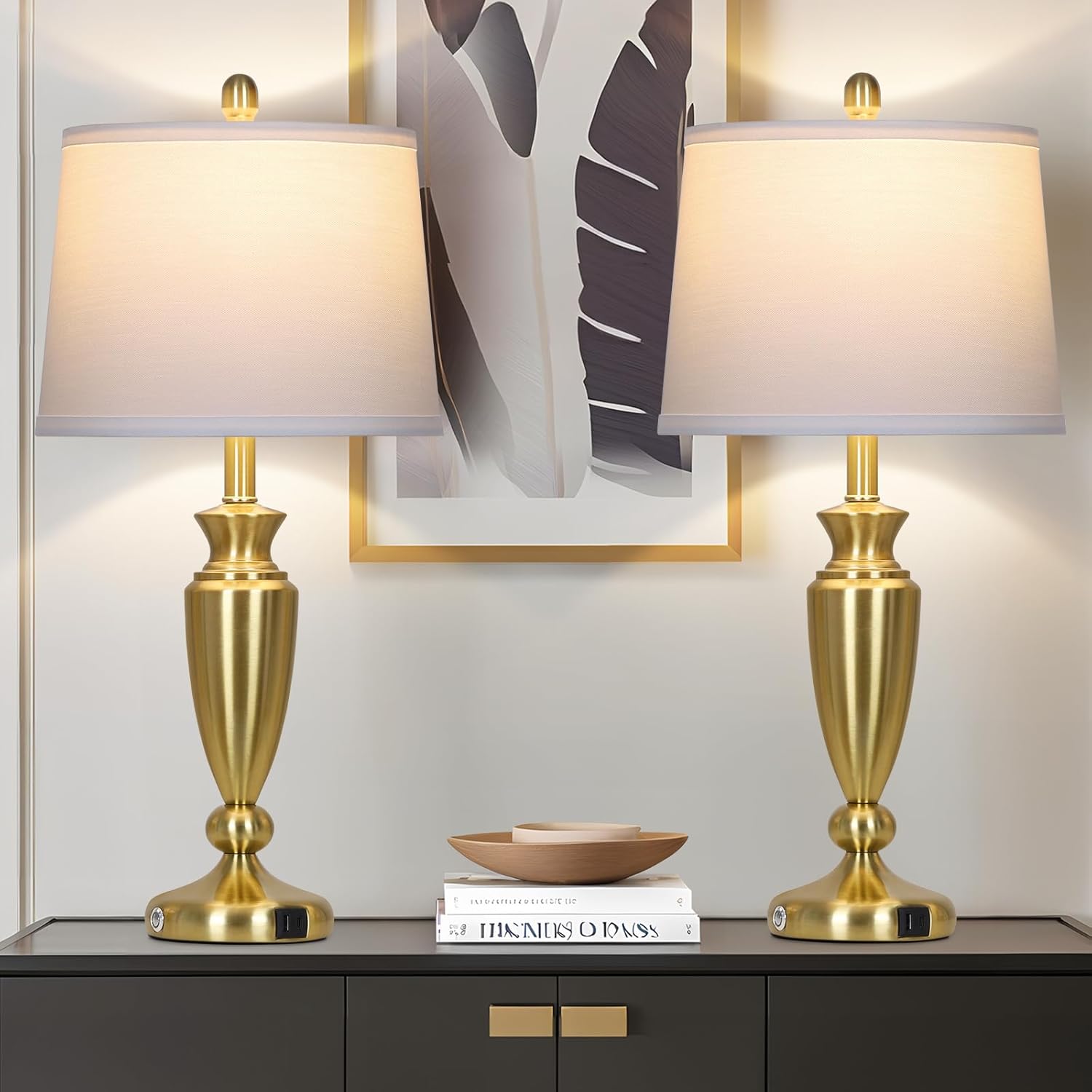 27 Inch Gold Table Lamps Set of 2 with USB Ports for Modern Homes