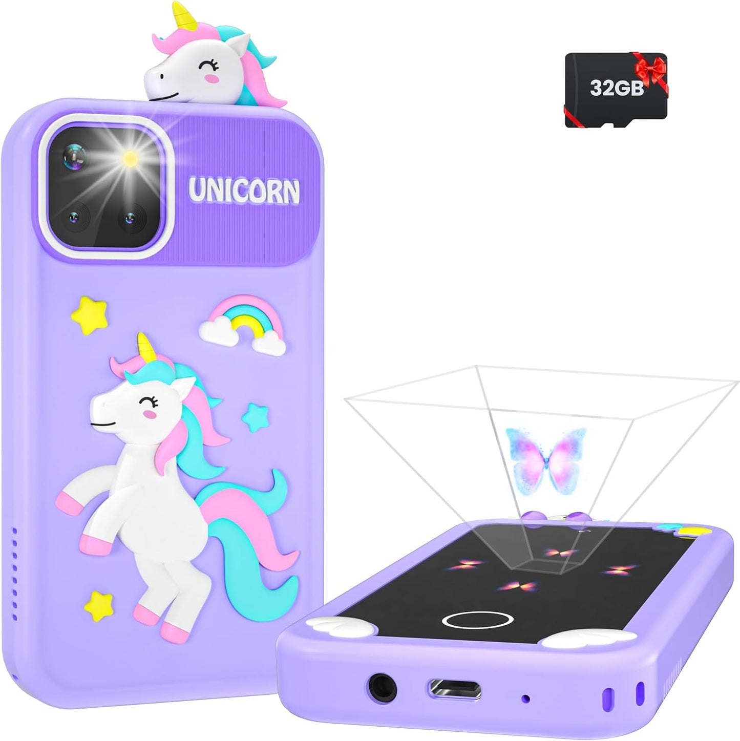 Kids Smart Phone for Girls with Holographic Pyramid Fun
