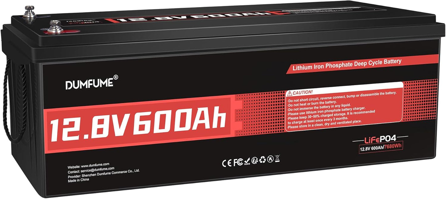 12V 600Ah LiFePO4 Lithium Battery with Built-in BMS for RV