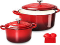 Enameled Cast Iron Dutch Oven Set with Lids 6QT & 1.5QT - Durable Red