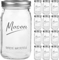 Mason Jars 32 oz 12 Pack Wide Mouth Quart Jars - Airtight Seal