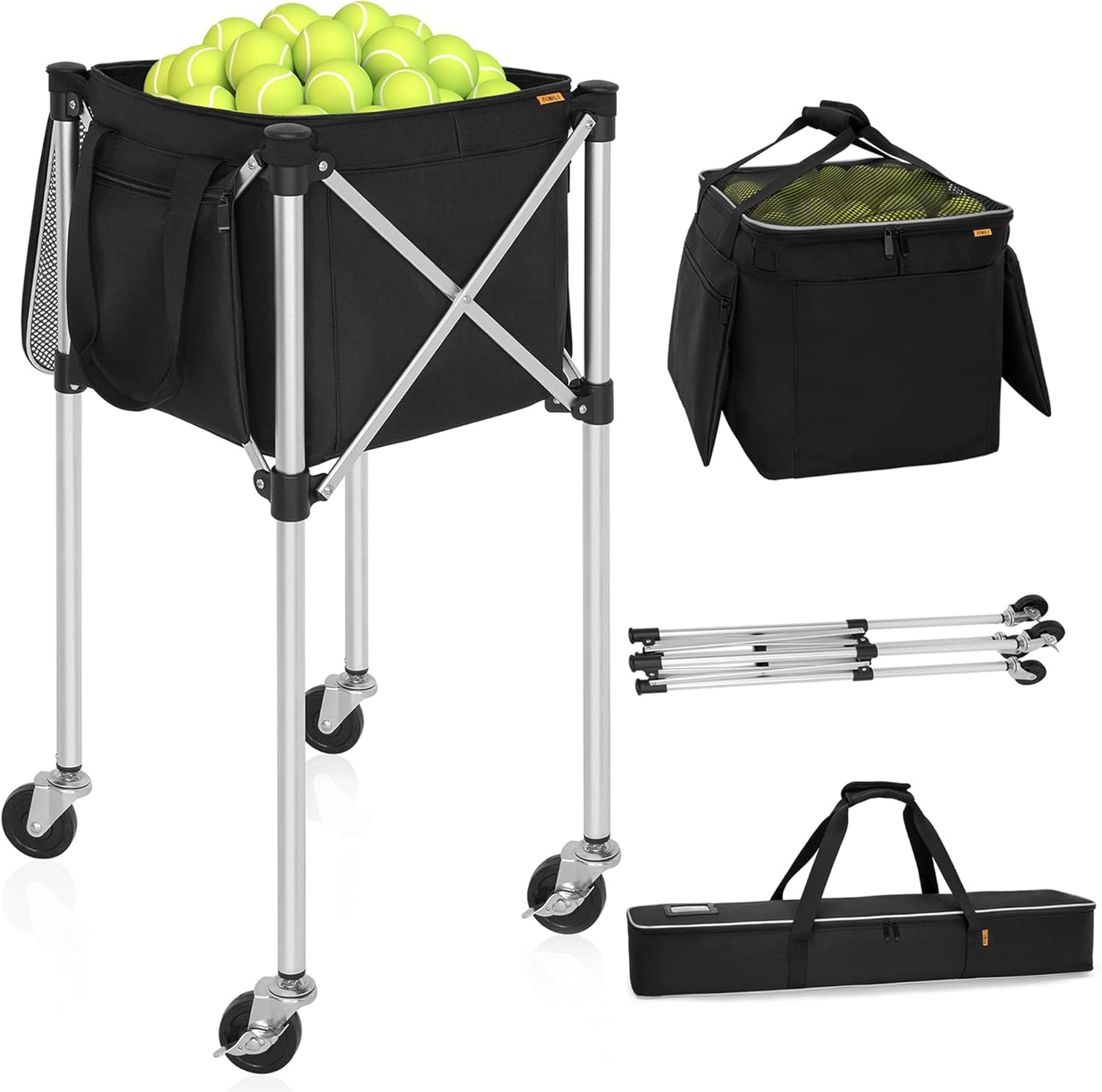 Foldable Tennis Ball Cart Holds 180 Balls for Easy Transport