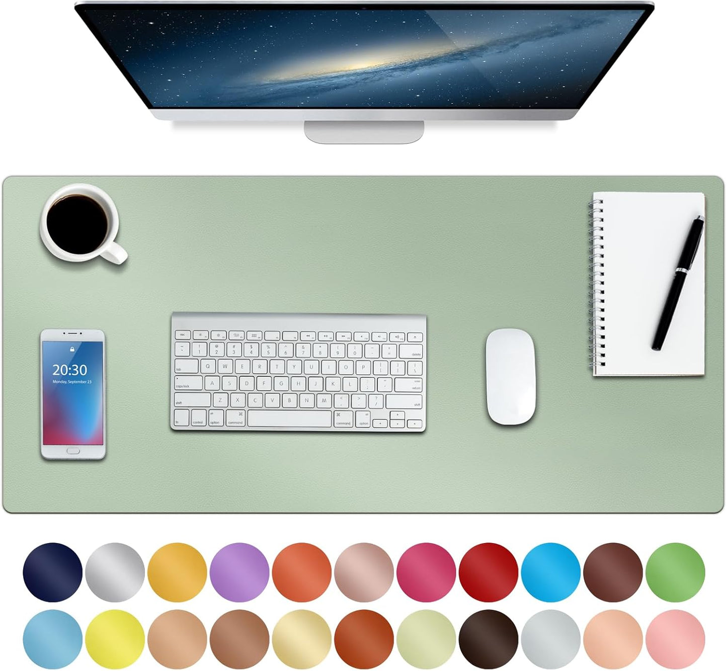 Non-Slip Waterproof Leather Desk Pad 30x14 - Stylish Home Office Decor (M-Green)
