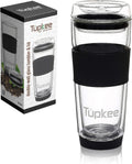 Double Wall Glass Tumbler 14-Ounce with Glass Sip Lid - Black