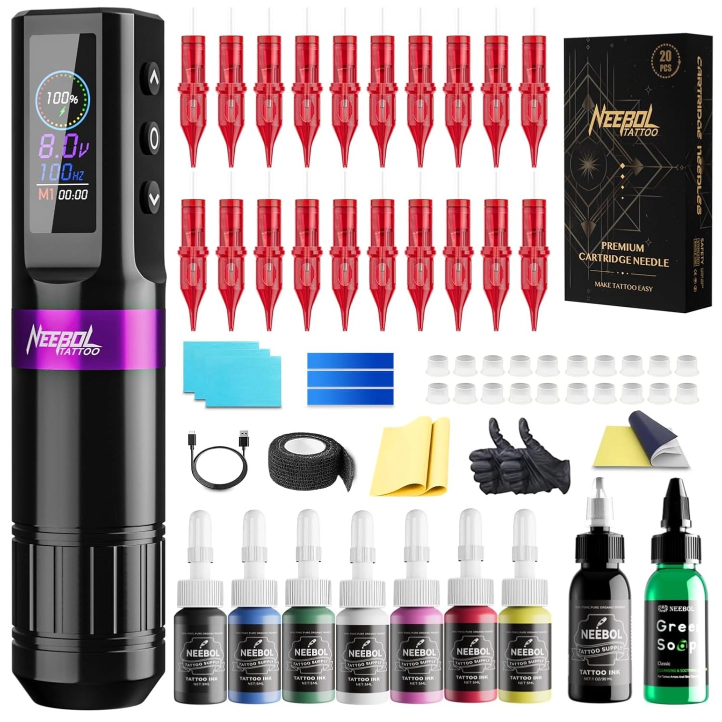 Tattoo Kit for Beginners Complete Set with Wireless Gun & Inks