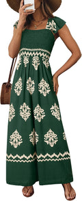 Womens Summer Jumpsuit Printed Square Neck High Waisted Romper Sailed