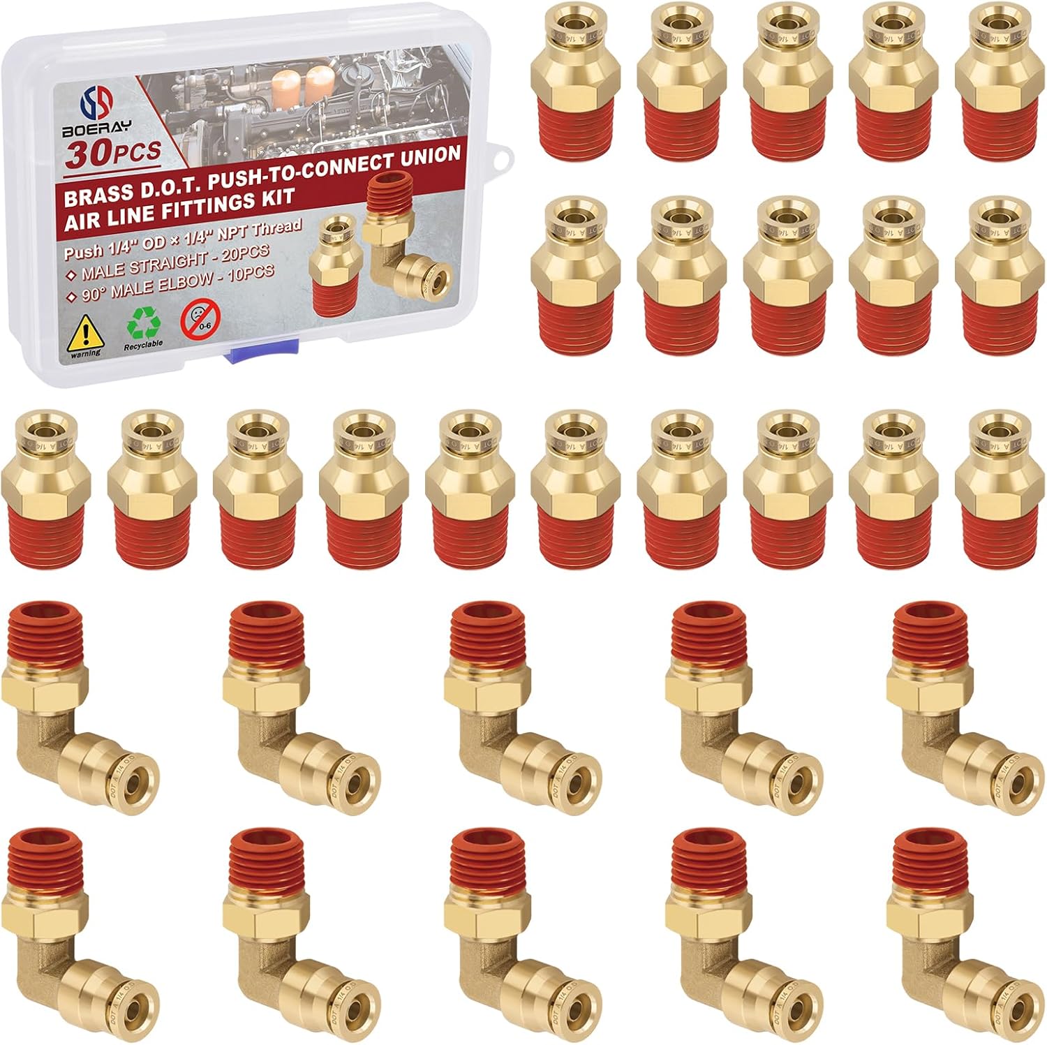 1/4 Quick Push to Connect Fittings Brass Male Straight Elbow
