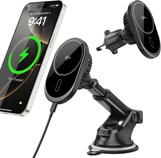 A2C MagSafe Car Mount Charger with 15W Fast Wireless Charging