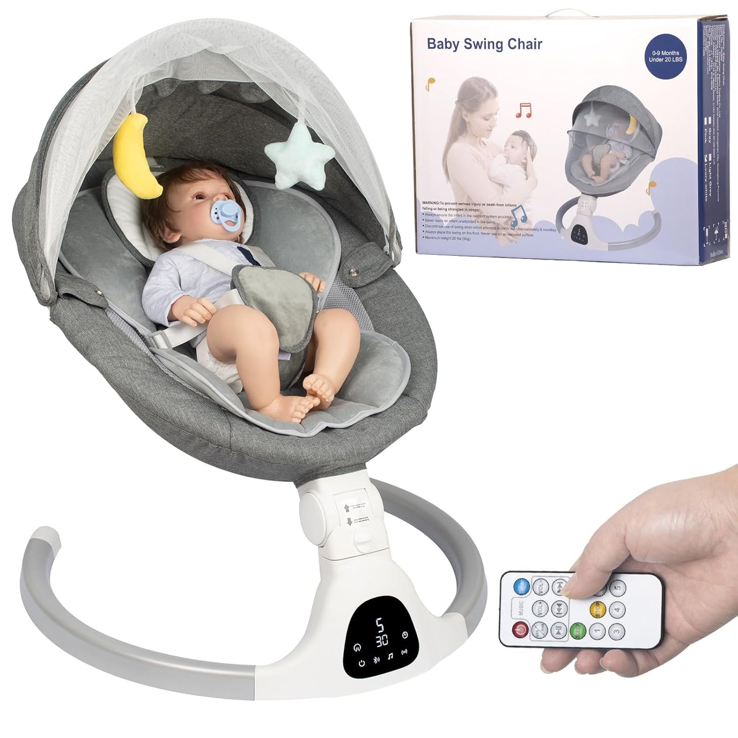Electric Baby Swing for Infants with Bluetooth Remote Control