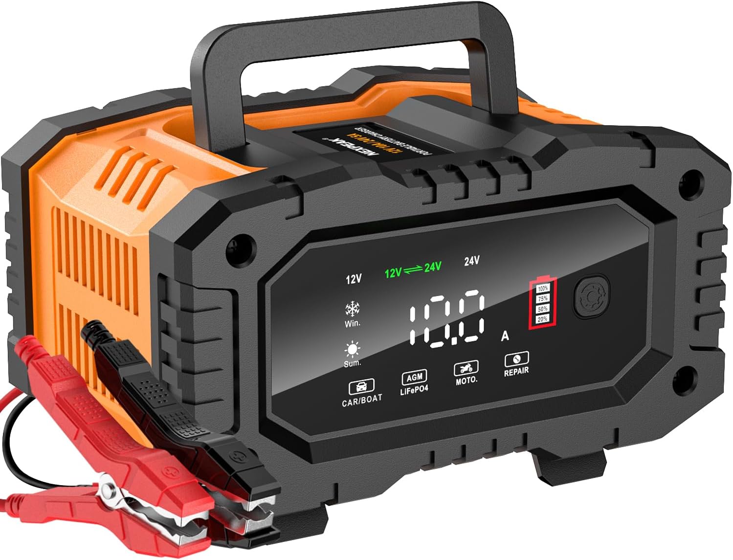 NEXPEAK NC202 10-Amp Battery Charger for 12V 24V Batteries