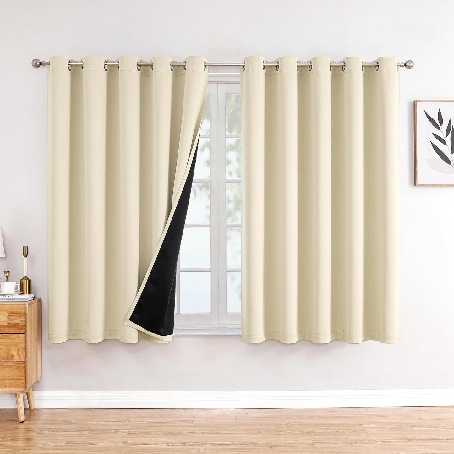 ChrisDowa 100% Blackout Curtains for Bedroom, 63 inch Long