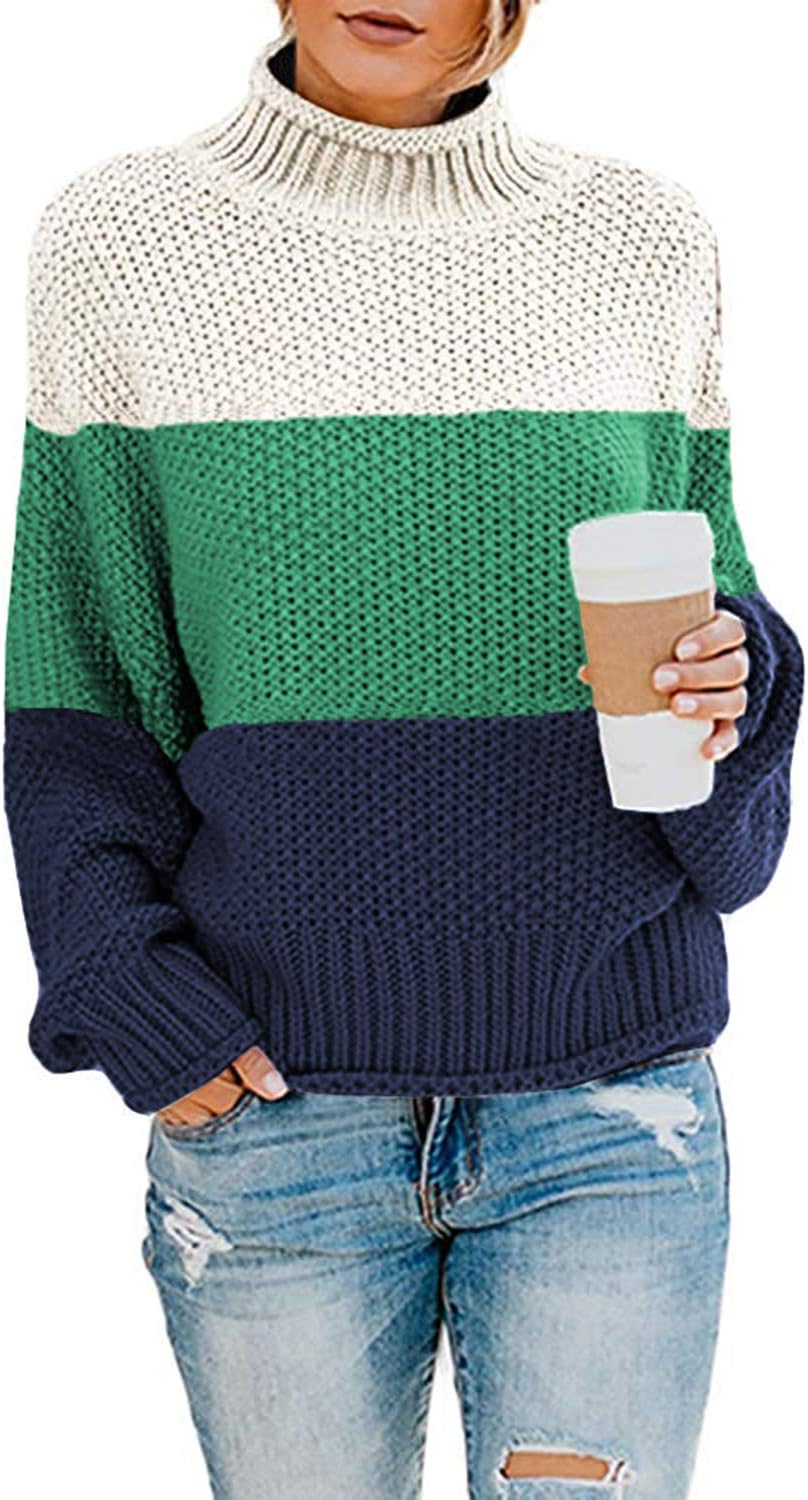 Dokotoo Womens Turtleneck Balloon Sleeve Sweater for Winter