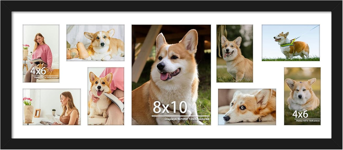 12x30 Collage Picture Frame for 8x10 and 4x6 Photos Display