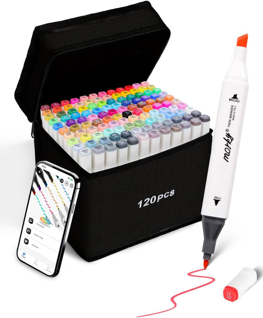 120 Colors Alcohol Markers Set with Free App for Artists and Kids