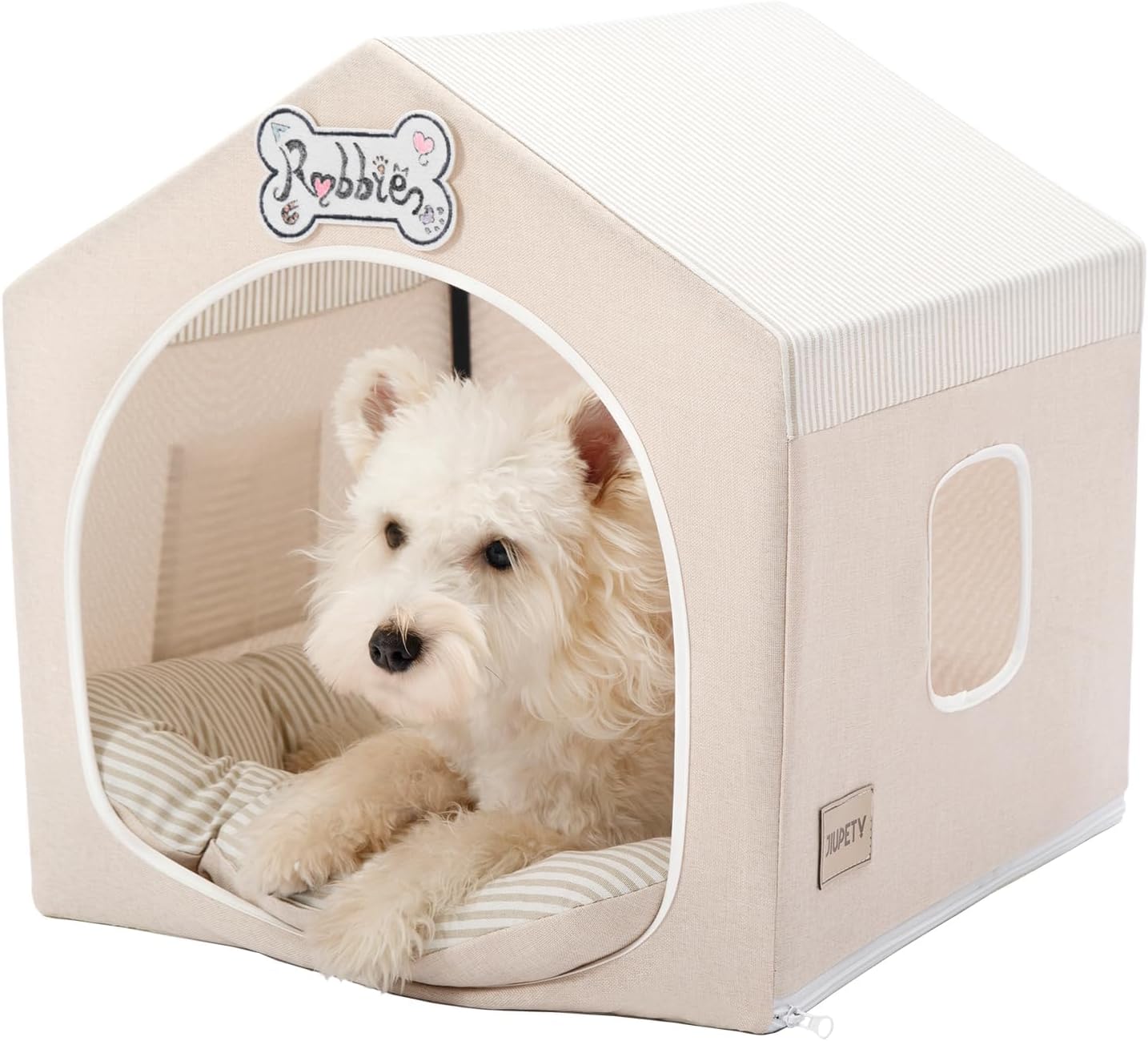 Jiupety Indoor Dog House Tent Bed for Small Pets, Beige