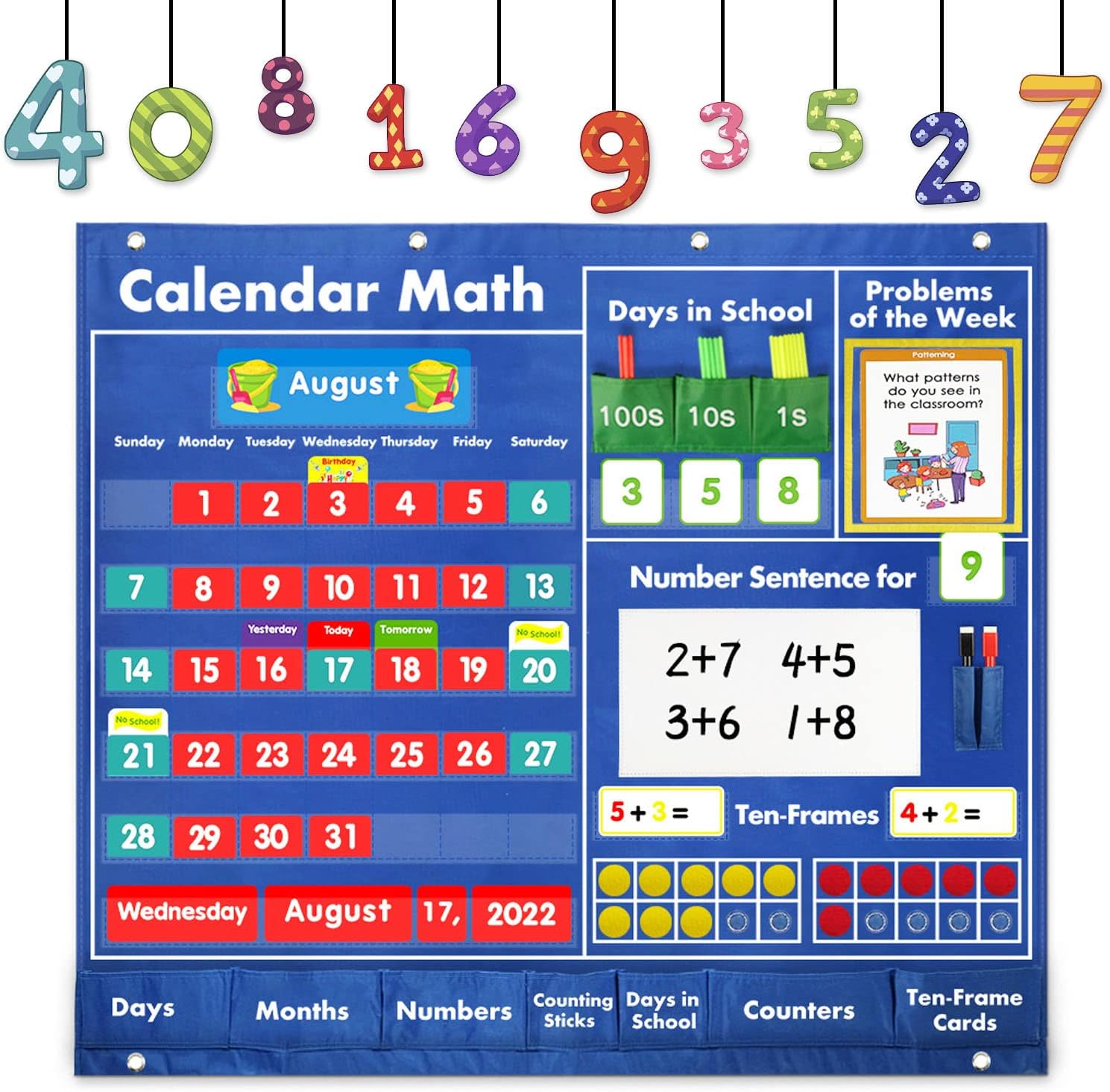 Boczif Daily Math Calendar Pocket Chart for Classroom Activities