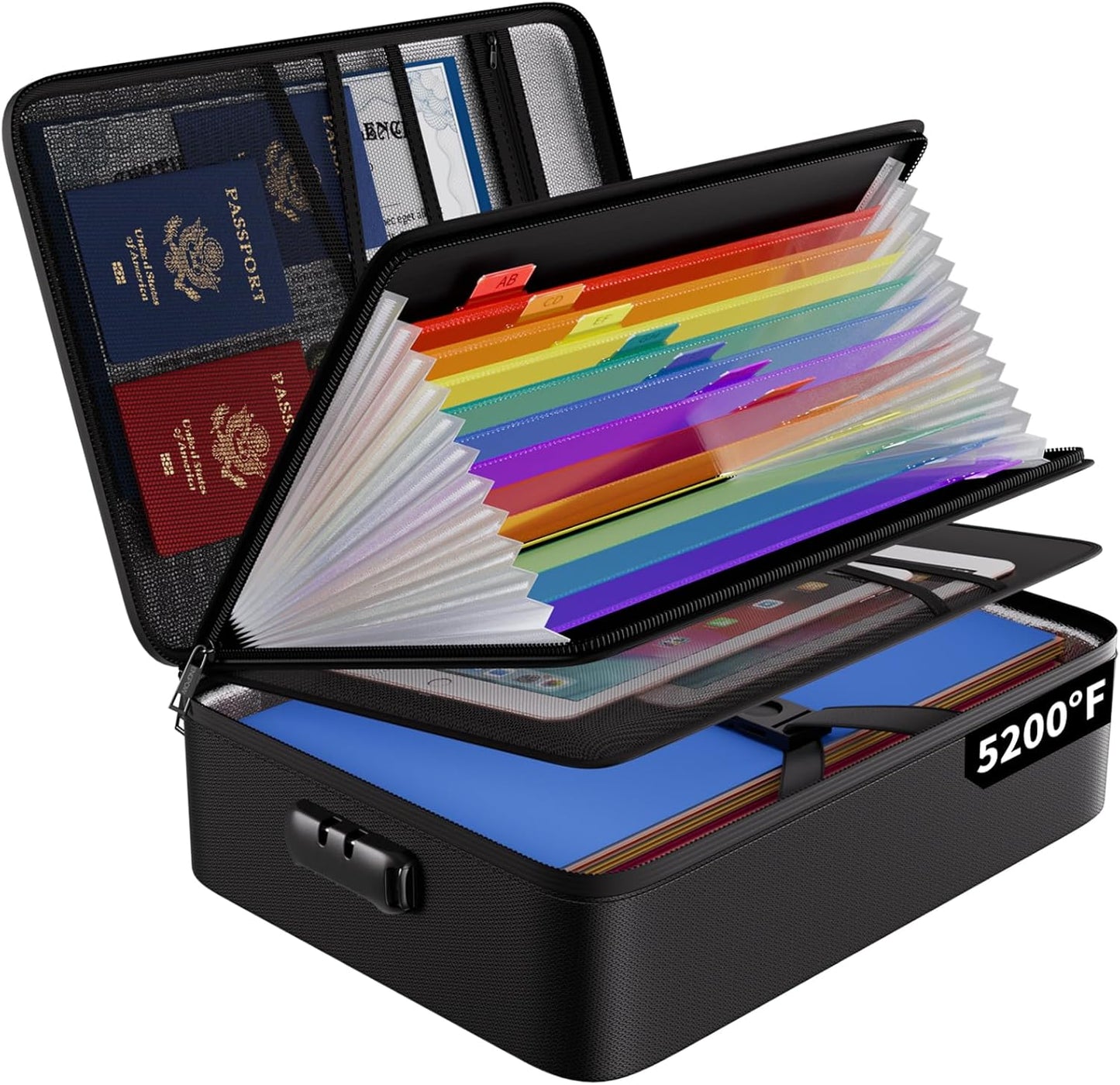 ENGPOW Fireproof File Organizer Bag with 13 Colorful Pockets