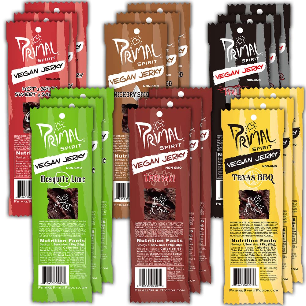 Primal Spirit Vegan Jerky Sampler Pack - 10g Plant-Based Protein