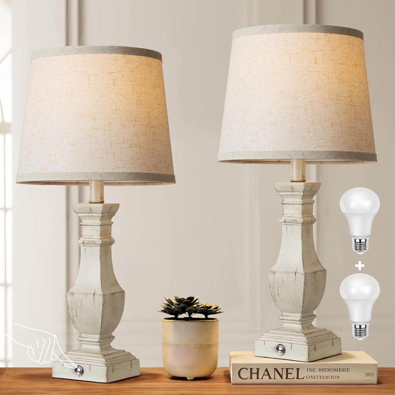 Dimmable Table Lamps Set of 2 for Rustic Farmhouse Decor