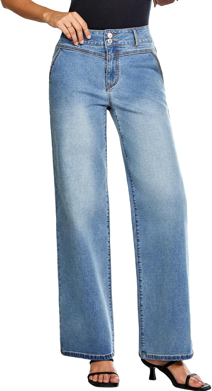 SHEWIN Womens High Waisted Wide Leg Jeans for Trendy Style