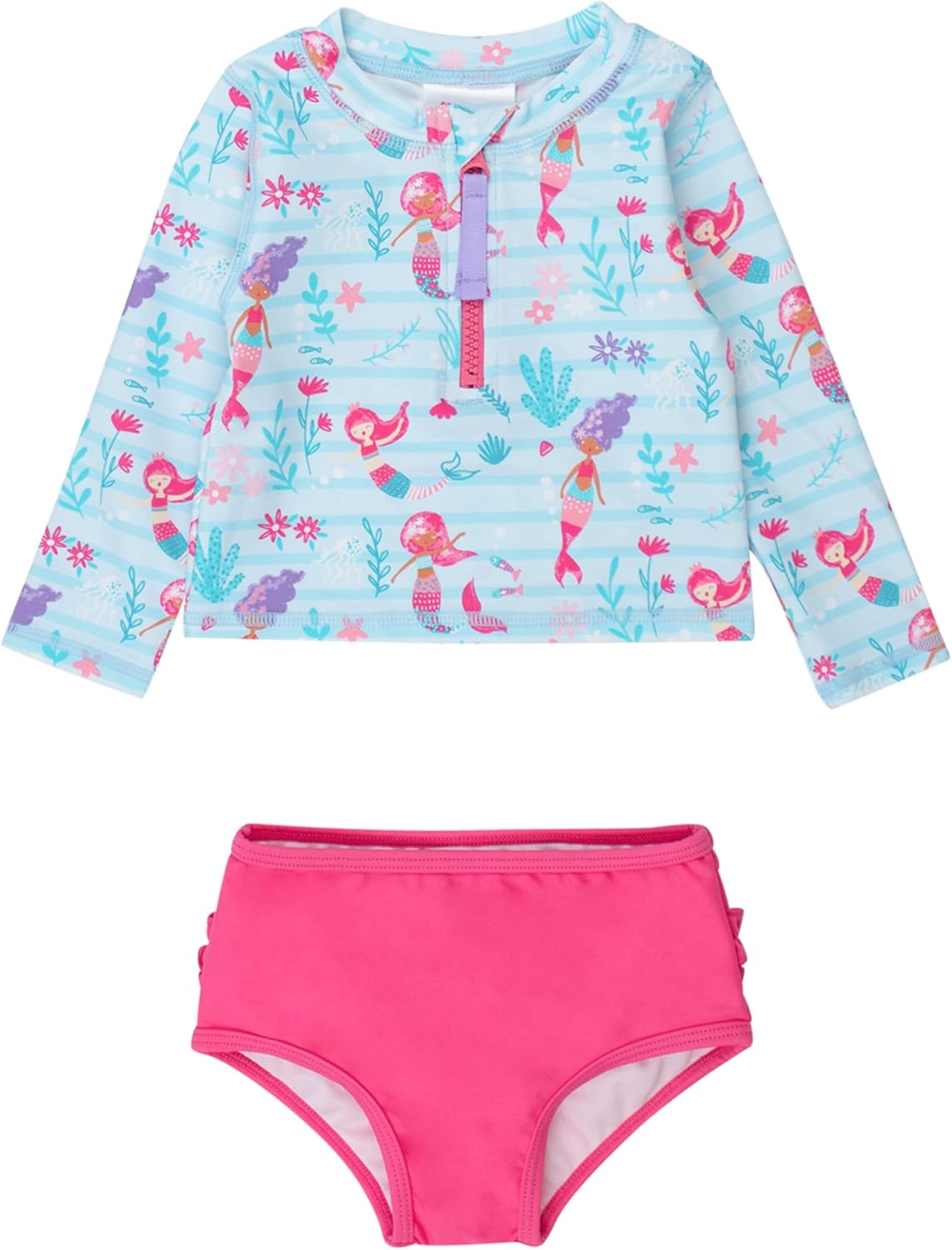 RuffleButts Baby Toddler Girls Long Sleeve Rash Guard Swimsuit