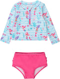 Baby Girls Long Sleeve Rash Guard Two-Piece Swimsuit Set - UPF 50