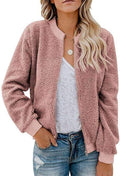 Women's Sherpa Fleece Jacket Faux Fuzzy Bomber - Casual Zip-Up