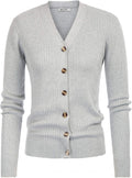 GRACE KARIN Button Up V Neck Long Sleeve Knit Cardigan - Lightweight