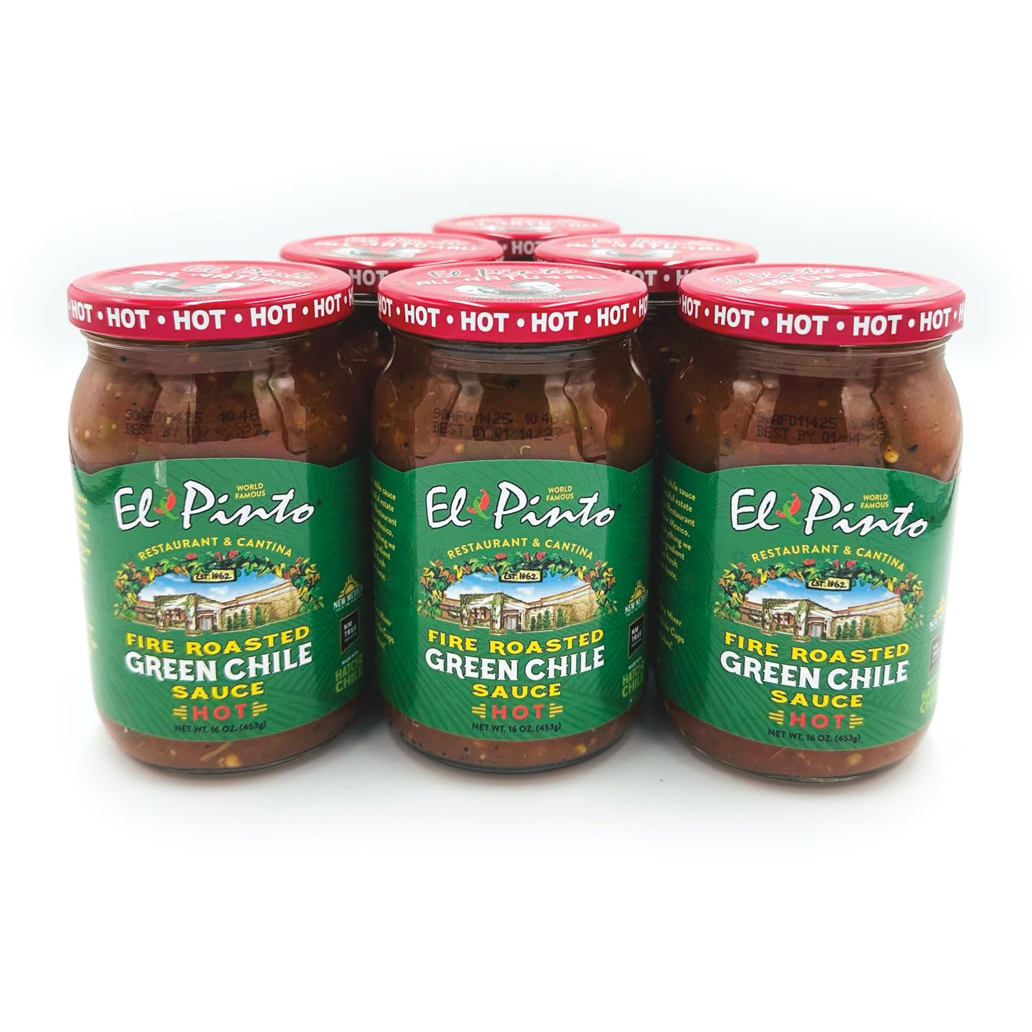 El Pinto All Natural Green Chile Sauce Hot - 16 Oz Pack of 6