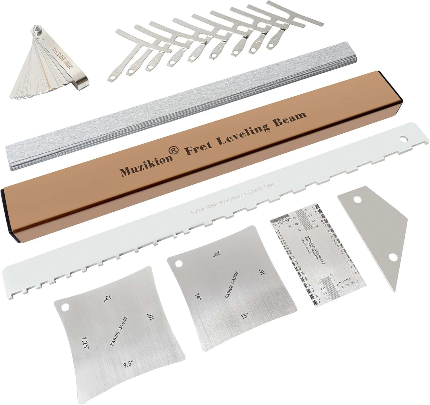 Guitar Setup Kit with 16in Fret Leveling Beam and Tools