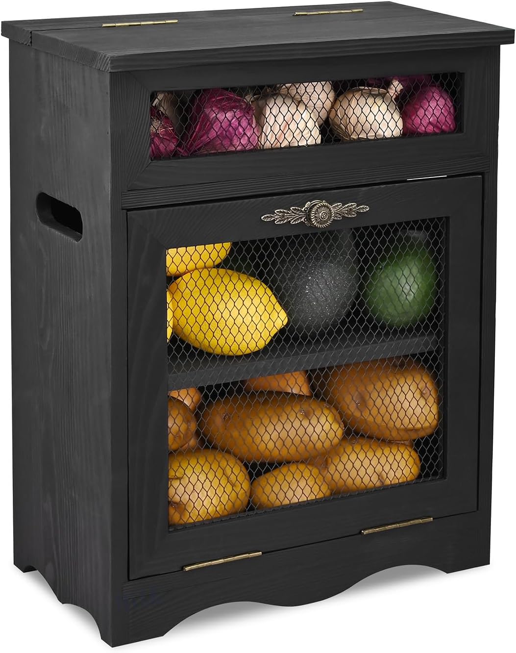 Wooden Countertop Potato and Onion Storage Bin for Kitchen Use