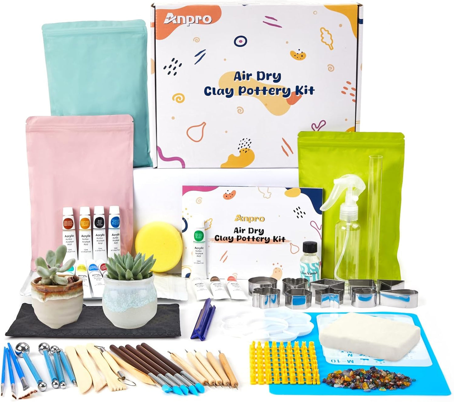 Air Dry Clay Starter Kit for Beginners with Tools and Paints
