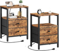 Night Stand Set 2 Nightstand with Charger Station - Modern Brown
