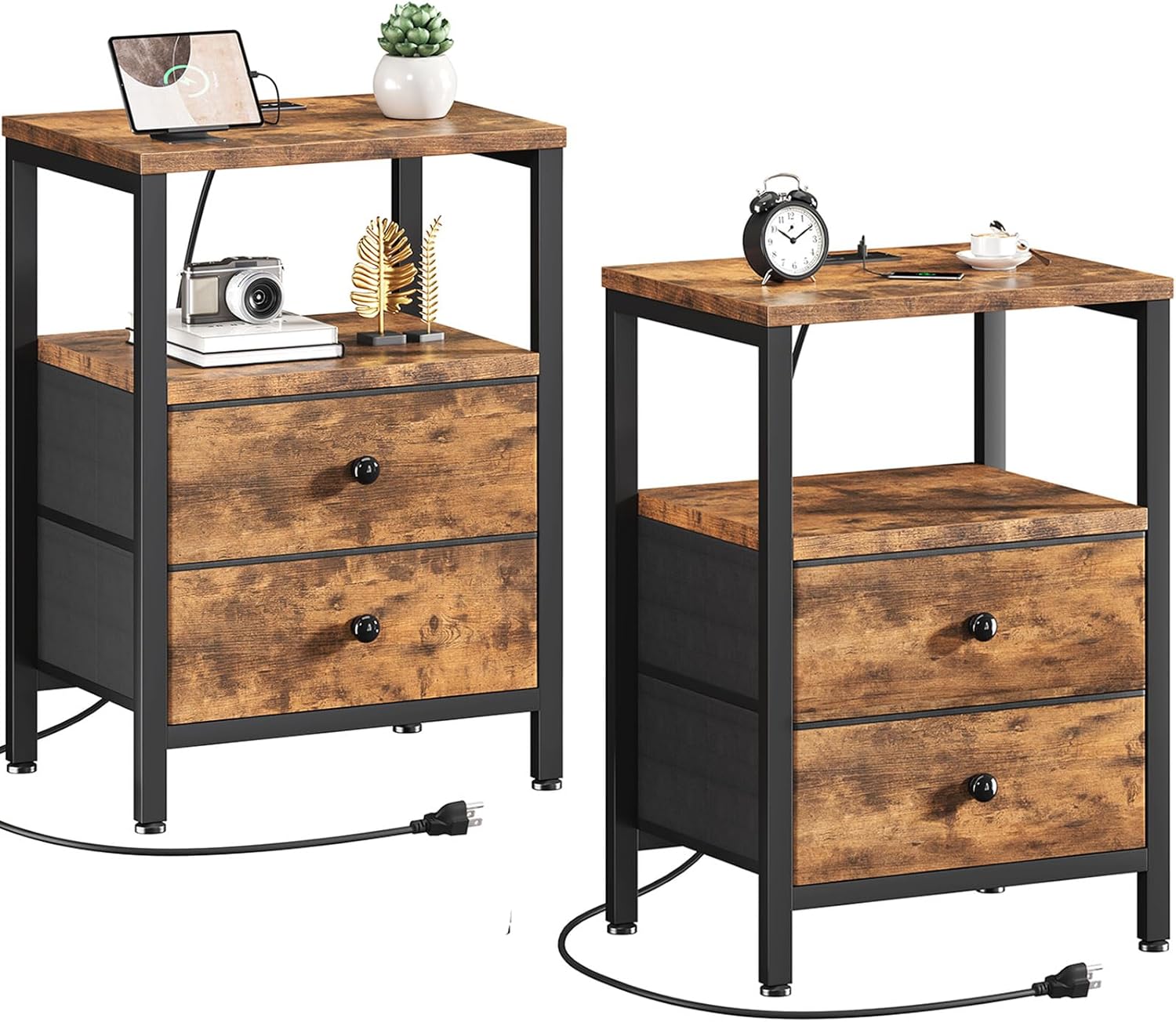 Modern Night Stand Set with Charger Station for Bedroom Use