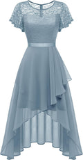 Women's Ruffle Wedding Guest Dress - Lace & Chiffon Flutter Midi