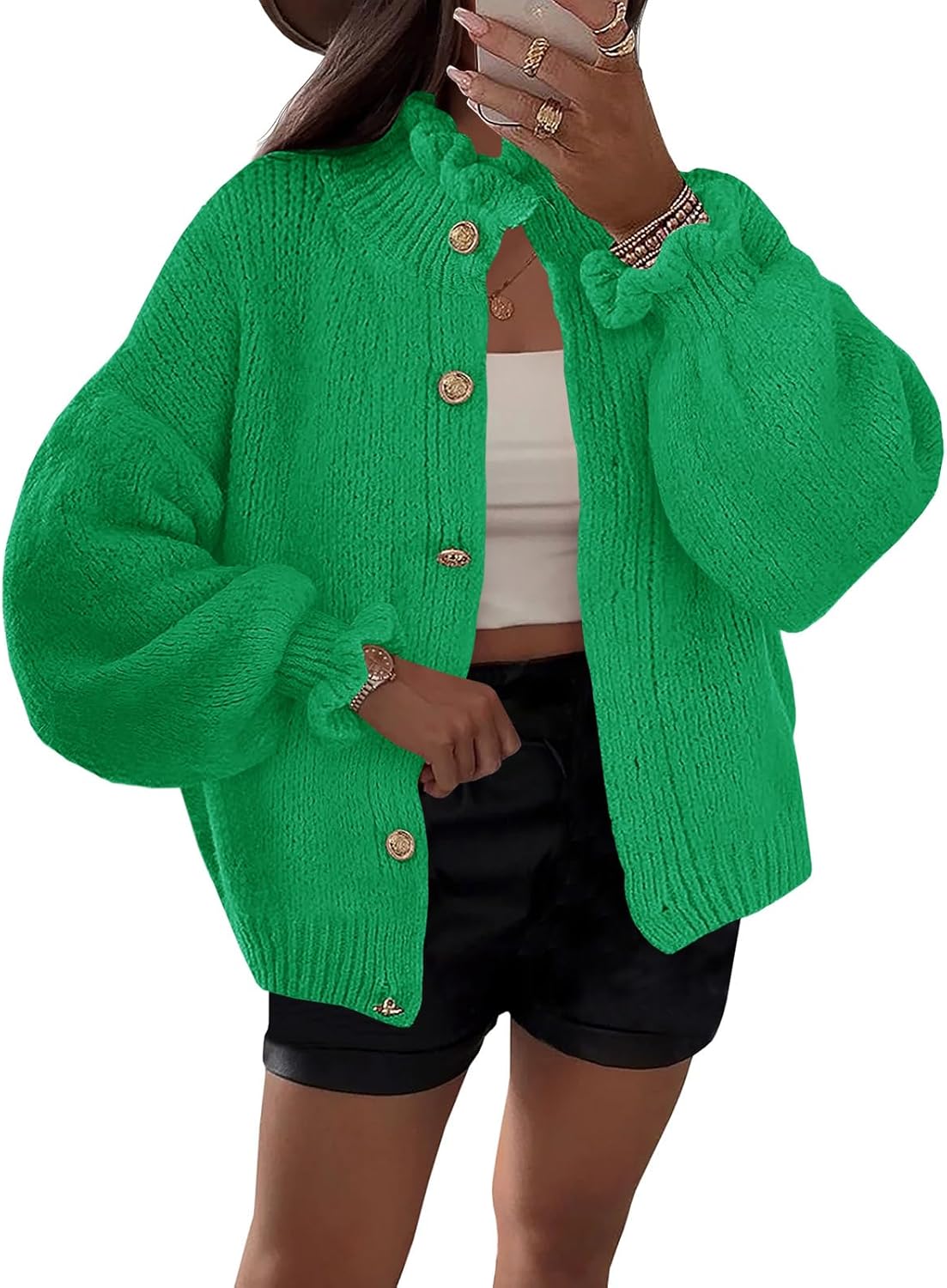 Saodimallsu Womens Ruffle Cardigan: Trendy Oversized Sweater