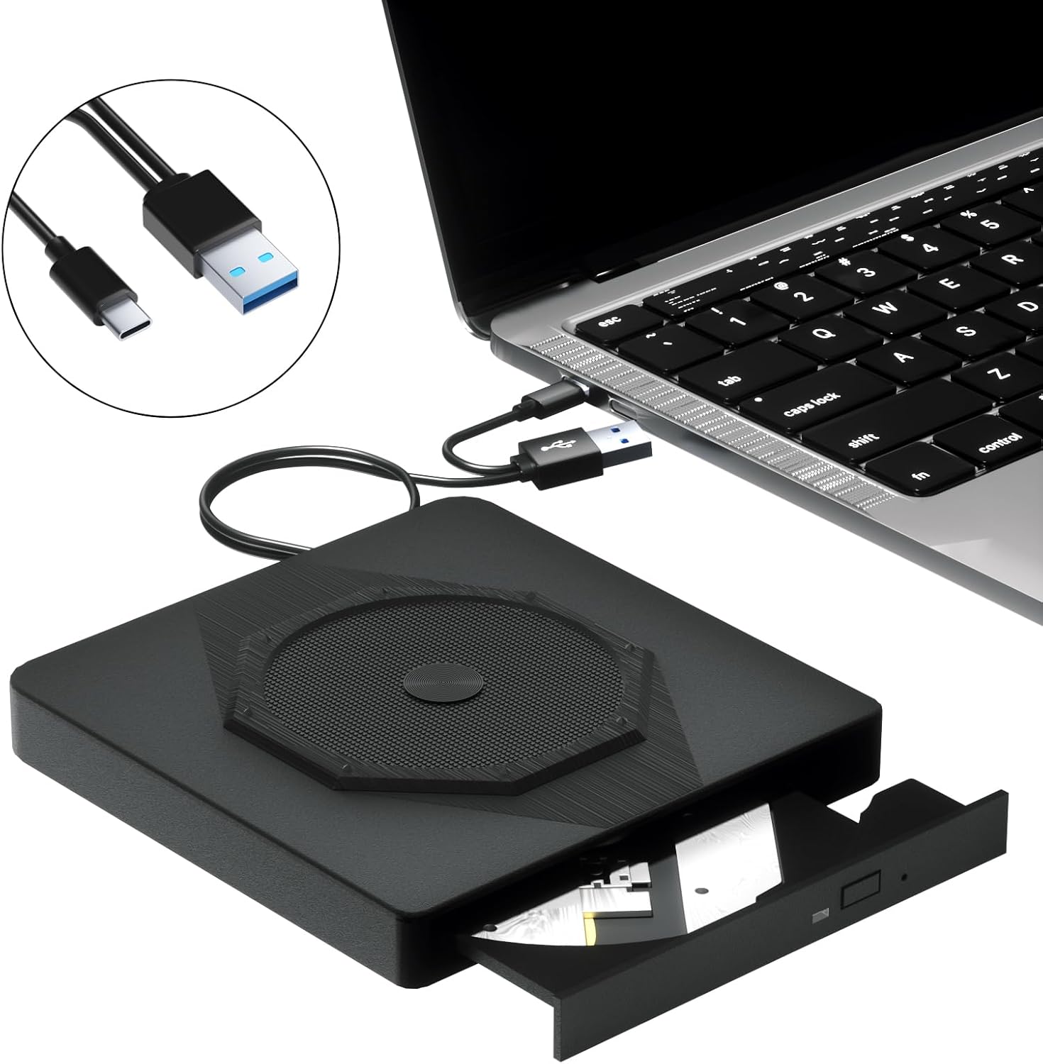 Versatile Portable External CD/DVD Drive - Plug & Play!